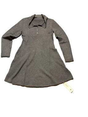 Saodimallsu Women's Long Sleeve Polo Collar Knit A-Line Sweater Dress, Dark Grey